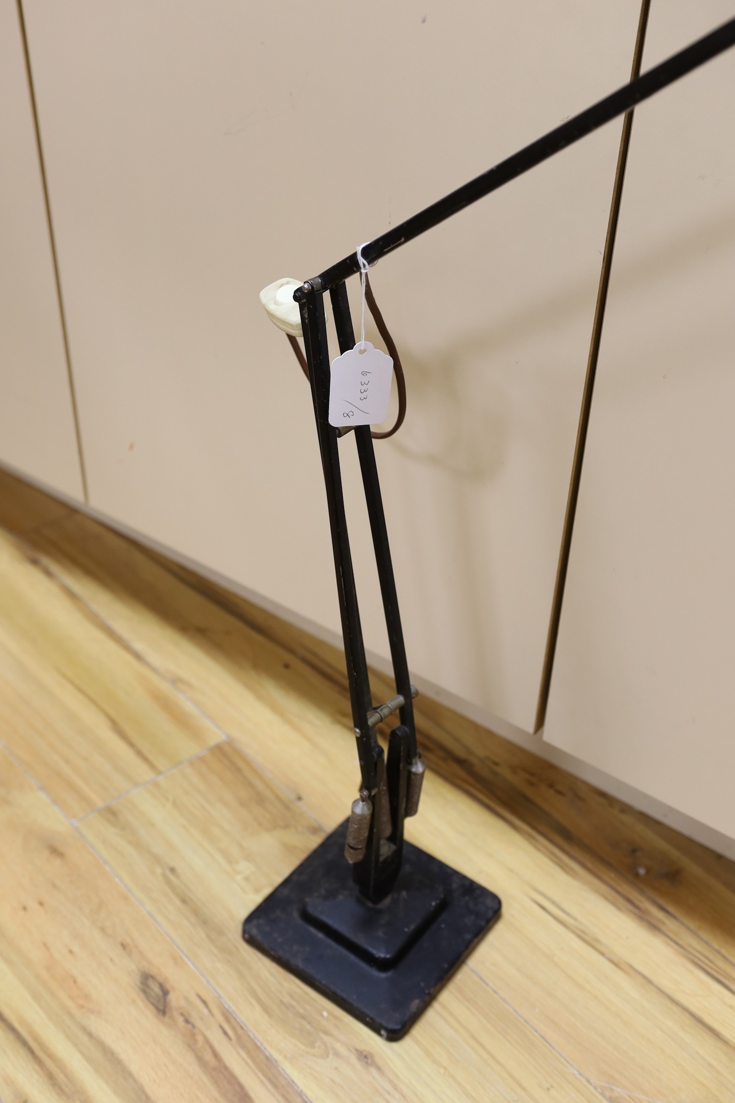 A square base 1930's angle poise lamp, 95 cms high